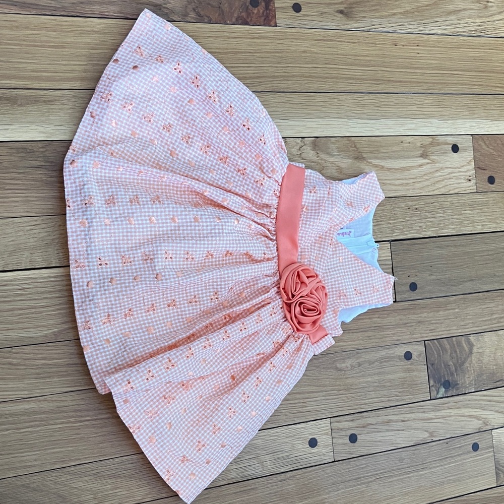 Jessica Ann Orange Gingham Dress with Floral Detail